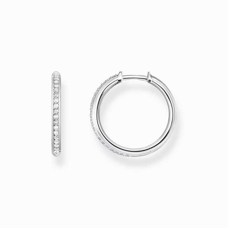 THOMAS SABO Silver Hoop Earrings with White Stones Pave