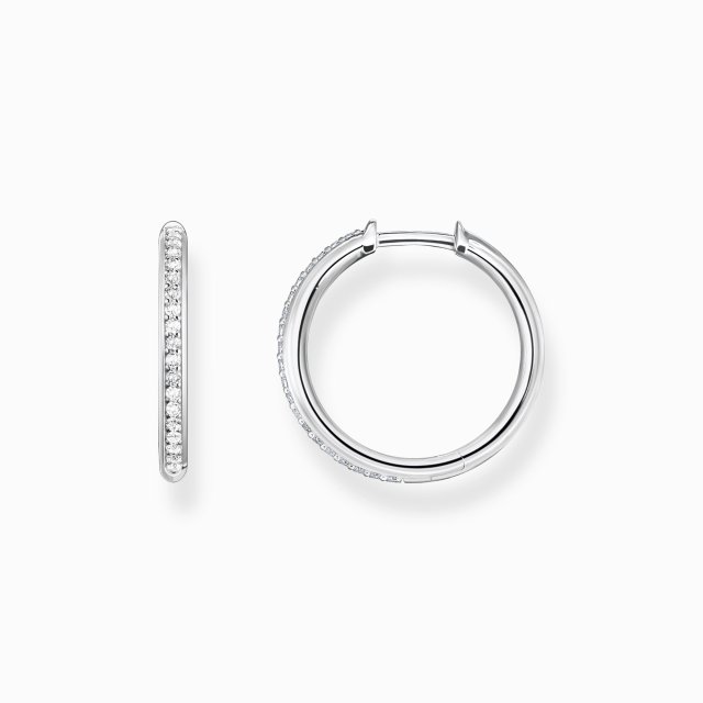 THOMAS SABO Silver Hoop Earrings with White Stones Pave