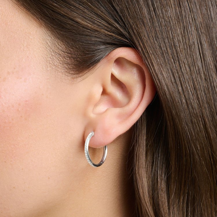 THOMAS SABO Silver Hoop Earrings with White Stones Pave
