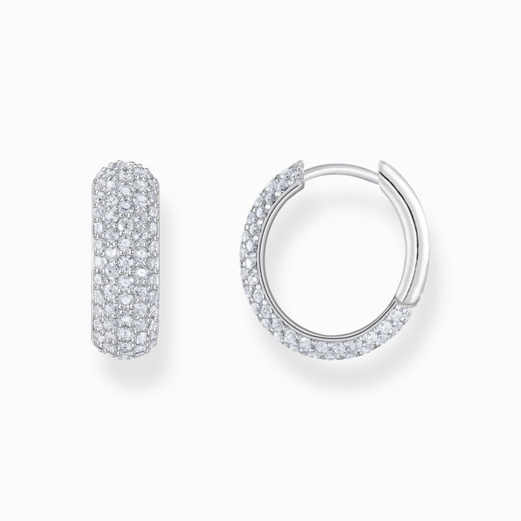 THOMAS SABO Silver Small Wide Hoop Earrings with White Zirconia