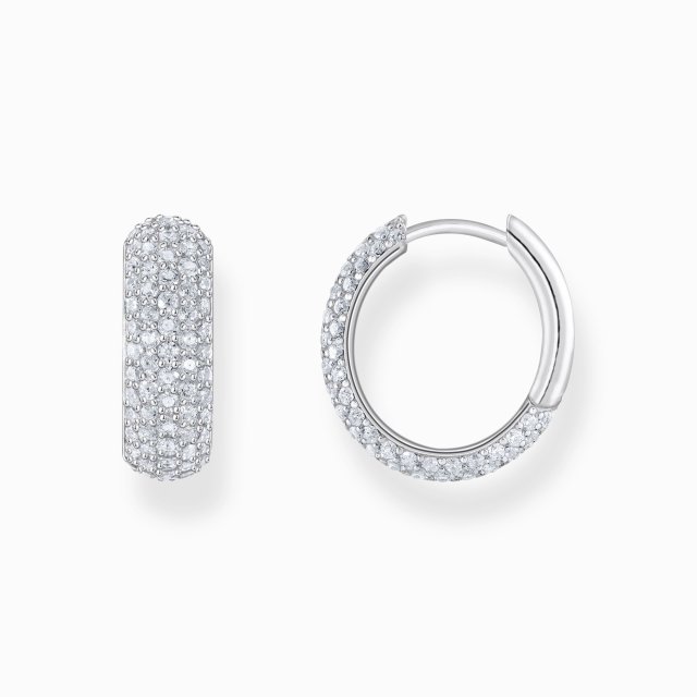 THOMAS SABO Silver Small Wide Hoop Earrings with White Zirconia