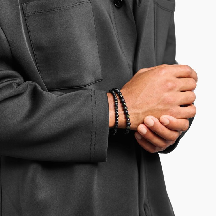 THOMAS SABO Talisman Bracelet with Tiger Eye and Obisidian Beads