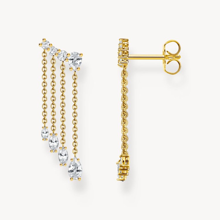 THOMAS SABO Gold Plated Waterfall Earrings with White Stones