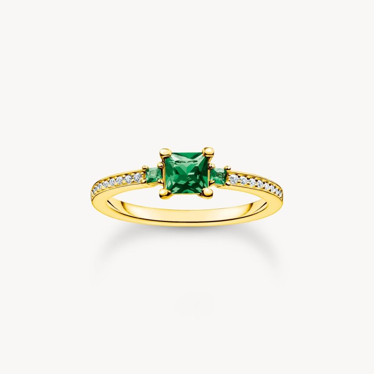 THOMAS SABO Ring with Green and White Stones Gold