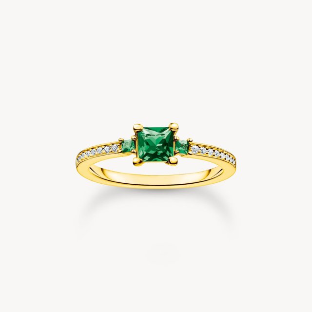 THOMAS SABO Ring with Green and White Stones Gold