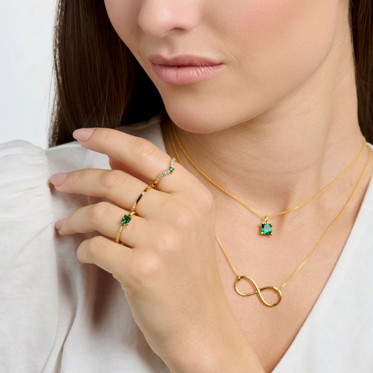 THOMAS SABO Ring with Green and White Stones Gold