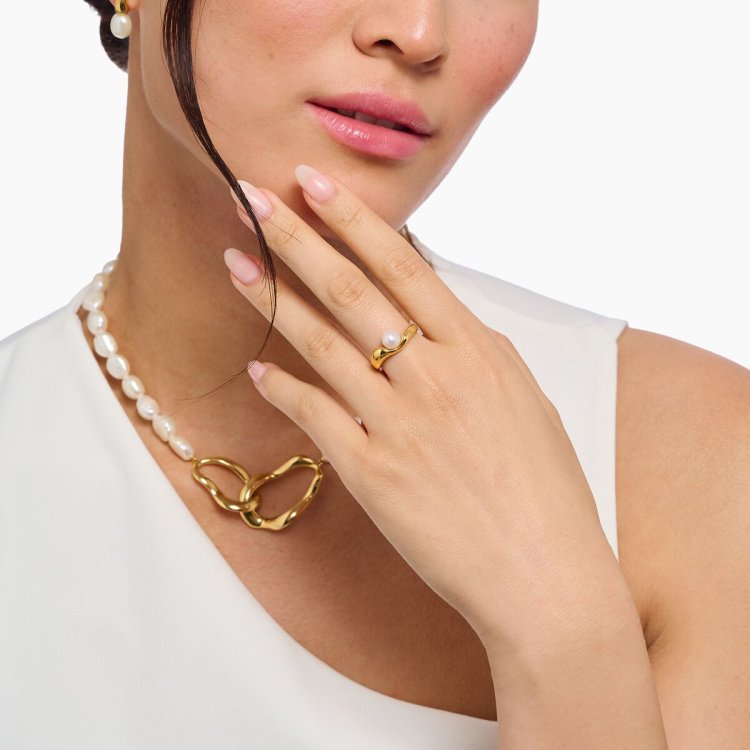 THOMAS SABO Gold Plated Rring with Freshwater Pearl Natural Beauty