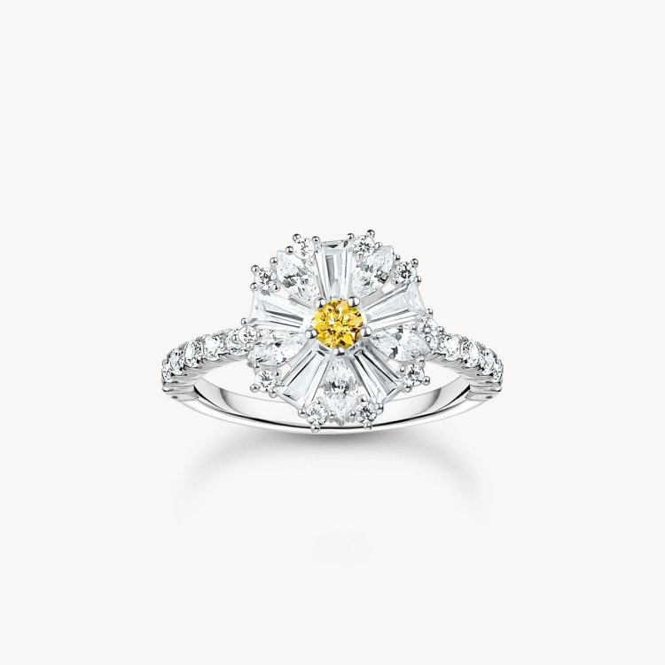 THOMAS SABO Silver Flower Cocktail Ring Lovely Daisy with Stones
