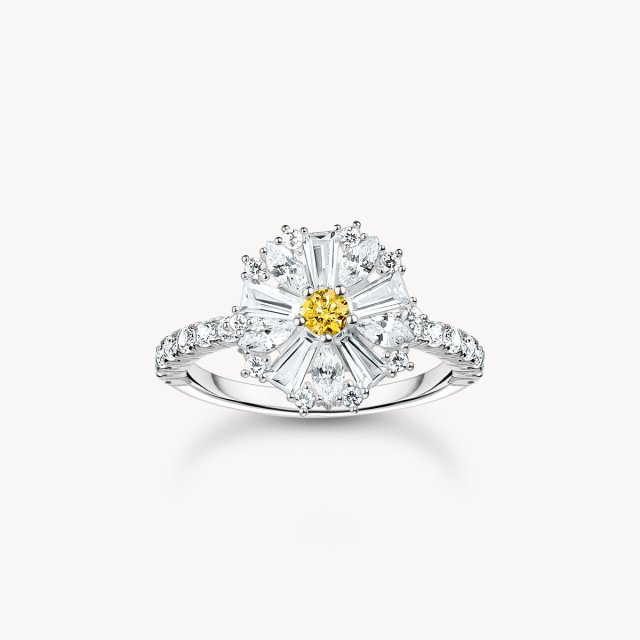 THOMAS SABO Silver Flower Cocktail Ring Lovely Daisy with Stones