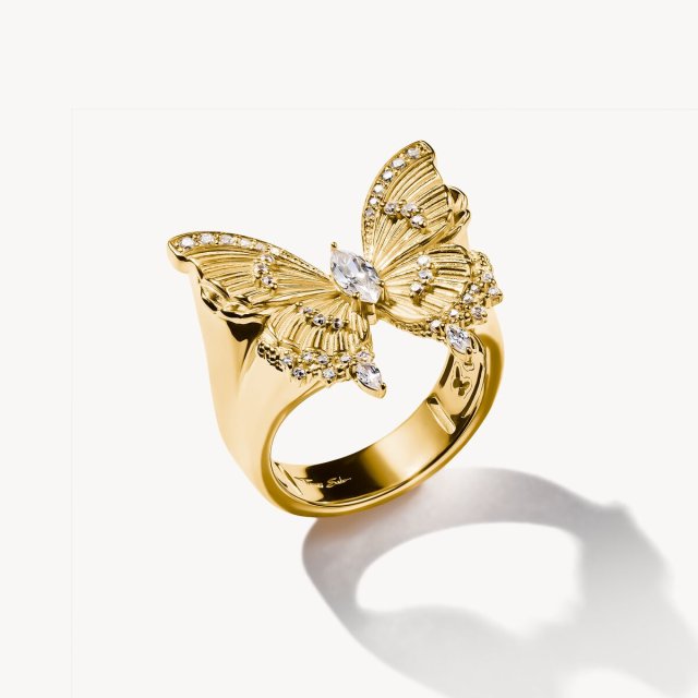THOMAS SABO Gold Plated Cocktail Ring Butterfly Paradise with Stones