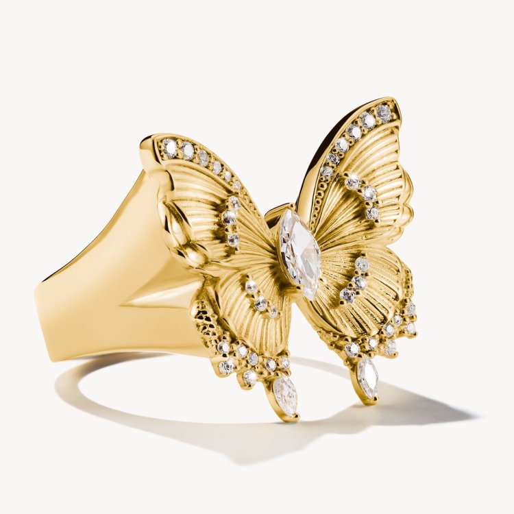 THOMAS SABO Gold Plated Cocktail Ring Butterfly Paradise with Stones