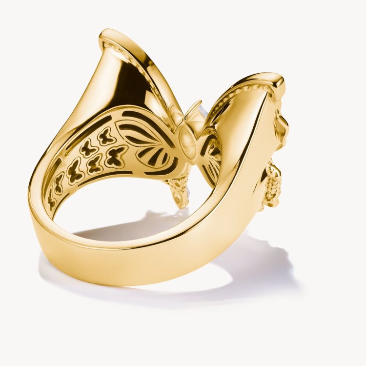 THOMAS SABO Gold Plated Cocktail Ring Butterfly Paradise with Stones