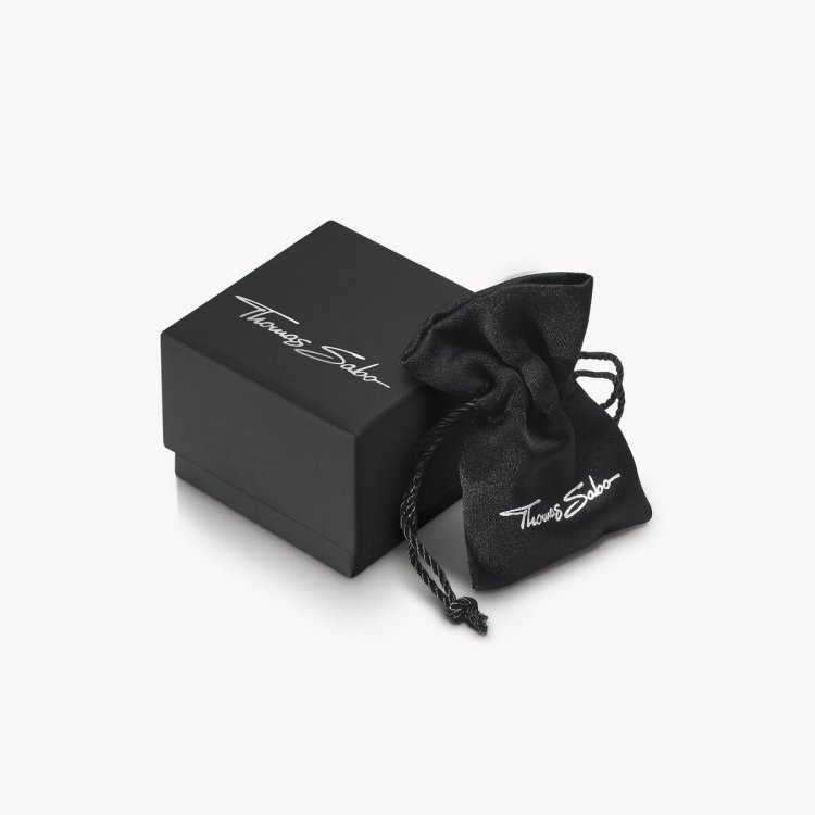 THOMAS SABO Silver Wide Ring with Chain Links and Black Stones