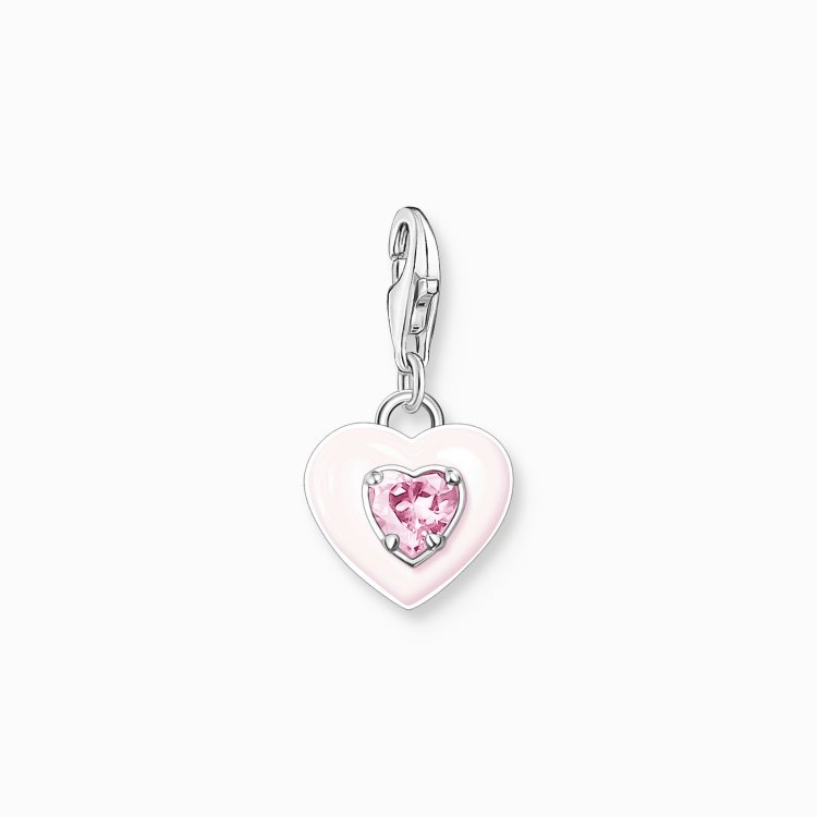 THOMAS SABO Silver Charm Pendant Heart with Pink Stones