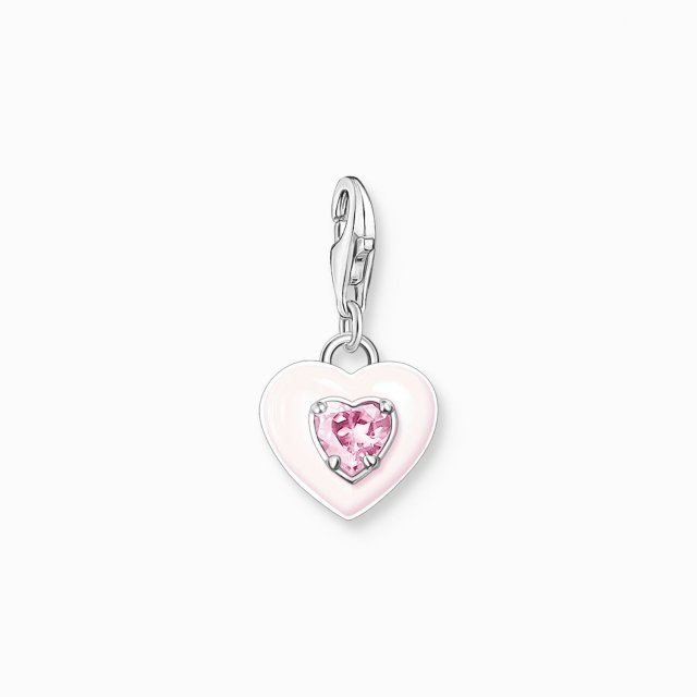 THOMAS SABO Silver Charm Pendant Heart with Pink Stones