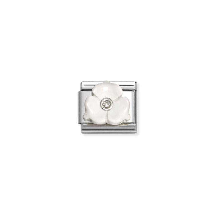 NOMINATION COMPOSABLE CLASSIC LINK 3 PETAL FLOWER WHITE STONE IN 925 SILVER