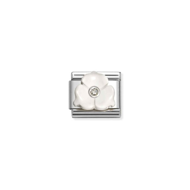NOMINATION COMPOSABLE CLASSIC LINK 3 PETAL FLOWER WHITE STONE IN 925 SILVER