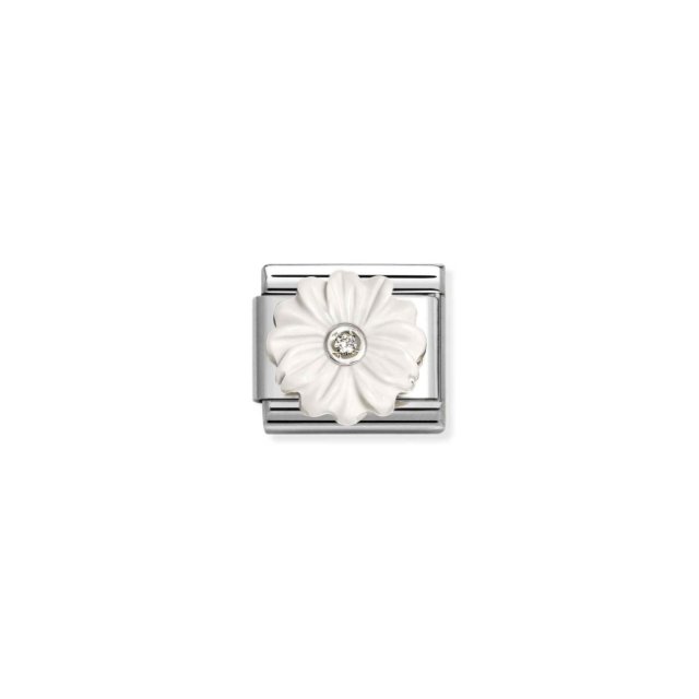 NOMINATION COMPOSABLE CLASSIC LINK FLOWER WHITE STONE IN 925 SILVER