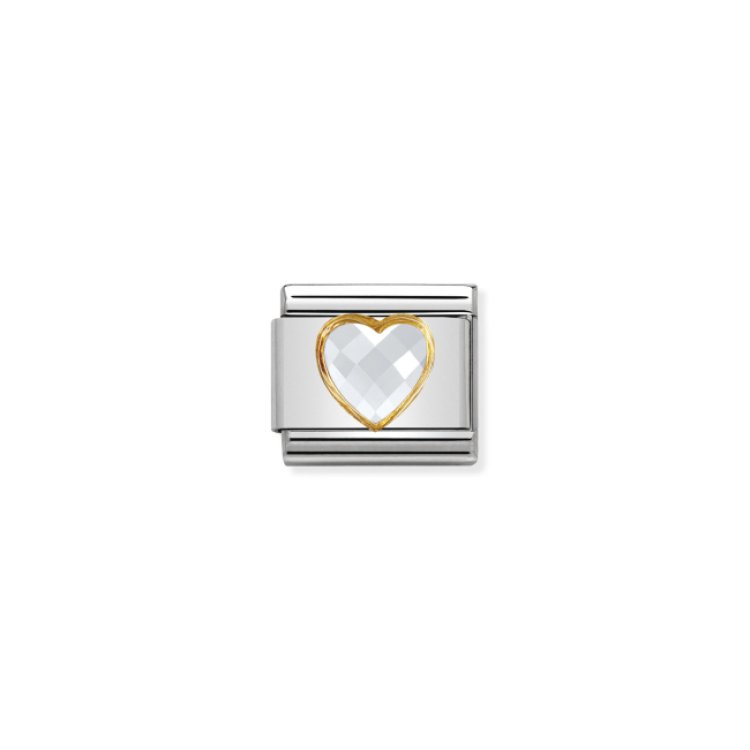 NOMINATION COMPOSABLE CLASSIC LINK WHITE FACETED HEART CZ IN 18K GOLD