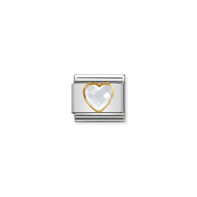 NOMINATION COMPOSABLE CLASSIC LINK WHITE FACETED HEART CZ IN 18K GOLD