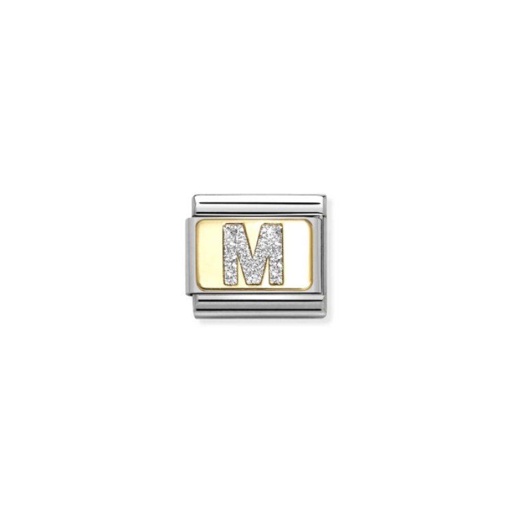 NOMINATION COMPOSABLE CLASSIC LINK LETTER M IN 18K GOLD & GLITTER ENAMEL