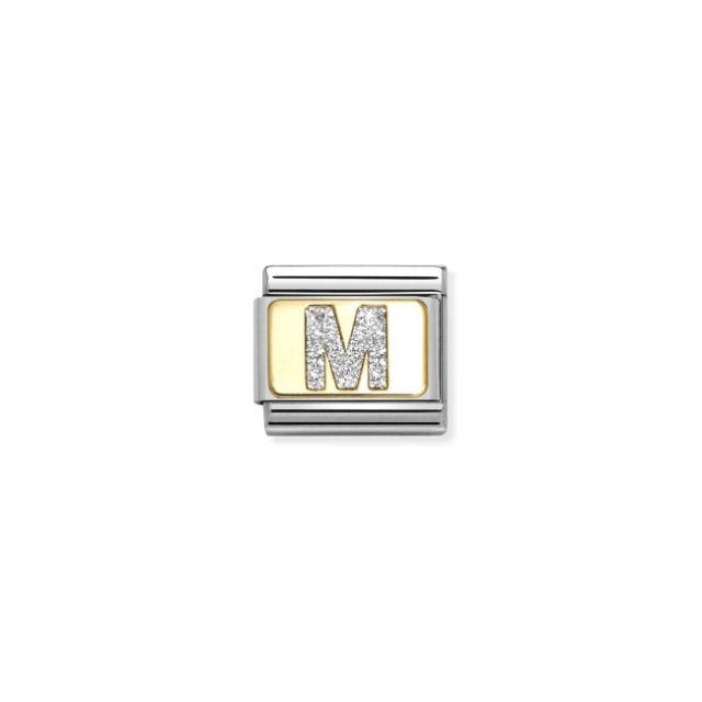 NOMINATION COMPOSABLE CLASSIC LINK LETTER M IN 18K GOLD & GLITTER ENAMEL