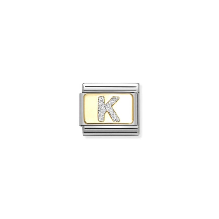 NOMINATION COMPOSABLE CLASSIC LINK LETTER K IN 18K GOLD & GLITTER ENAM