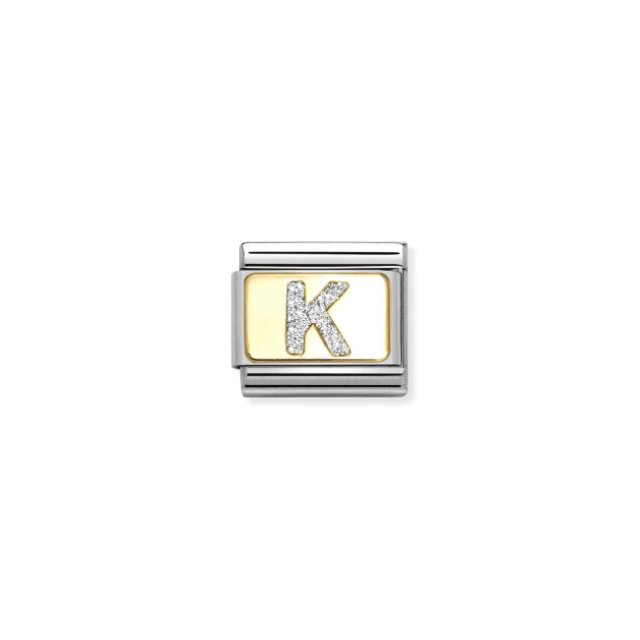 NOMINATION COMPOSABLE CLASSIC LINK LETTER K IN 18K GOLD & GLITTER ENAM