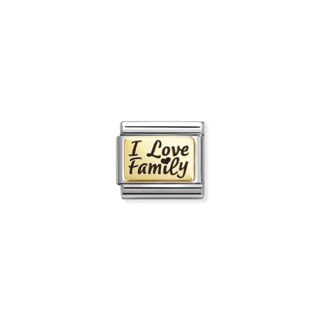 NOMINATION COMPOSABLE CLASSIC LINK I LOVE FAMILY WITH BLACK ENAMEL IN 18K GOLD